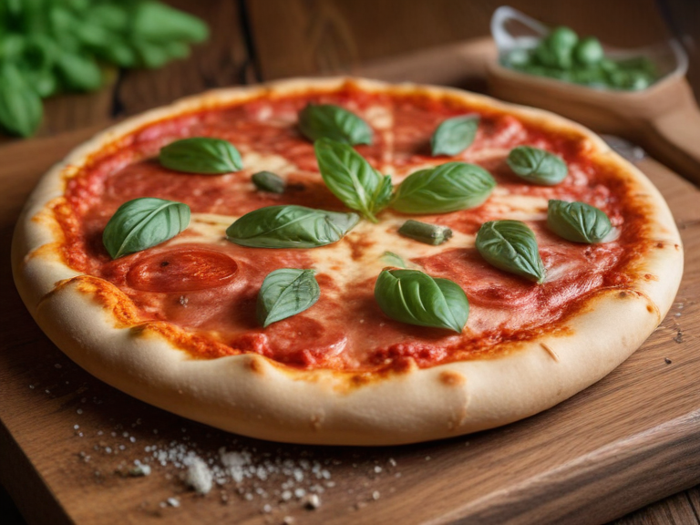Fresh wood-fired pepperoni pizza on a wooden table